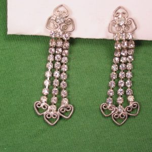 Clear Rhinestone Dangly Hearts Earrings