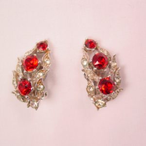Red and Clear Rhinestone Bogoff Earrings