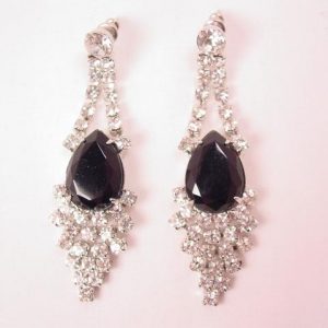 Large Black and Clear Drop Pierced Earrings