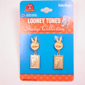 1997 Warner Bros. Bugs Bunny 32c Postage Stamp Dangling from Bugs Bunny Head Pierced Earrings