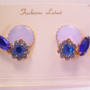 Large Blue Plastic and Rhinestone Earrings