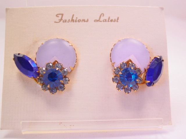 Large Blue Plastic and Rhinestone Earrings