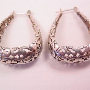 Beautiful Heavy Filigree Stiff Loop Pierced Sterling Earrings