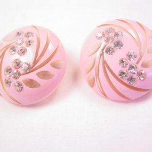 Old Pink-Painted Plastic and Rhinestone Earrings