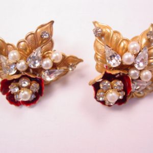 Large Red Flower and Leaf Earrings by Robert