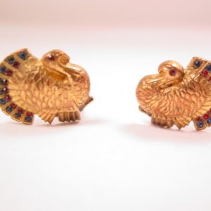 Old German Turkey Earrings with Red and Blue Rhinestones