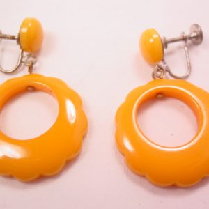 Old Butterscotch Bakelite Scalloped Hoop Earrings