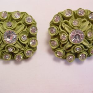 Olive Carved Octagon Plastic and Rhinestone Earrings