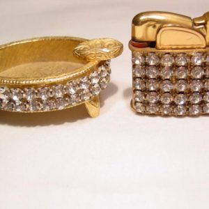 Evans Rhinestone Cigarette Lighter and Ashtray