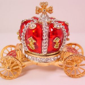 Red Enamel Crown Carriage Jewelry Box