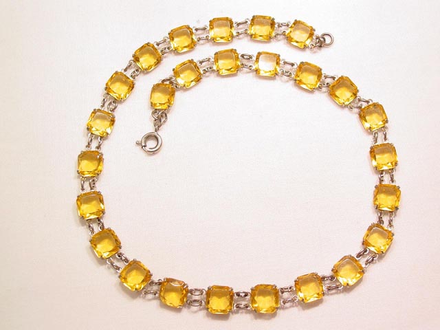 Square Cut Topaz Rhinestone Necklace