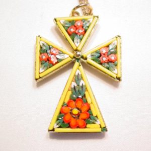 Yellow Mosaic Cross Necklace