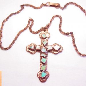 Copper Bell Turquoise and Copper Cross Necklace