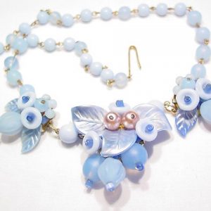 Blue Glass Leafy West German Necklace