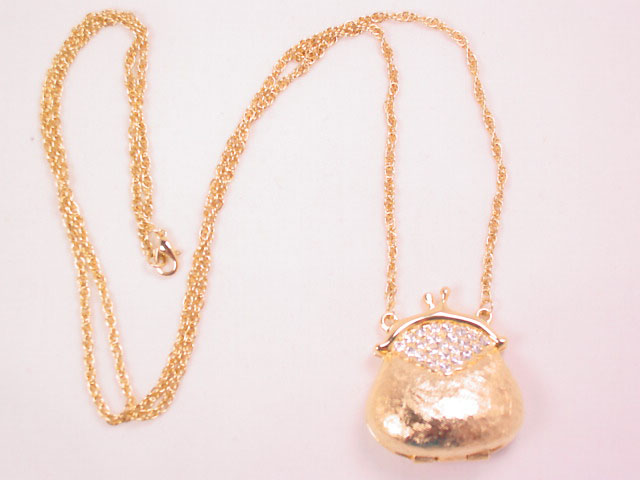 Goldtone and Rhinestone Purse Necklace