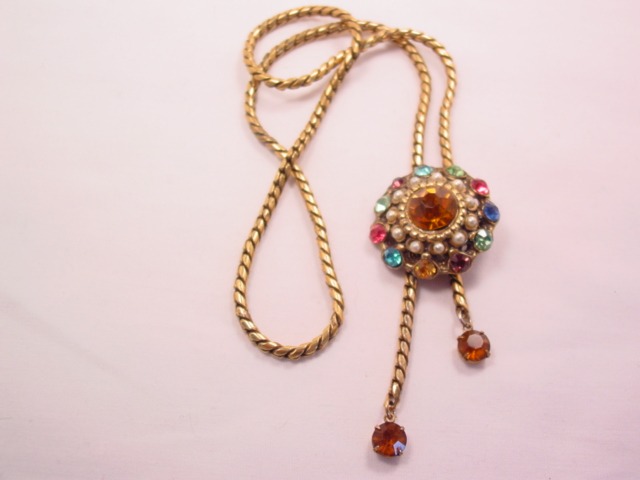 Old Multi-Color Rhinestone Slide Necklace