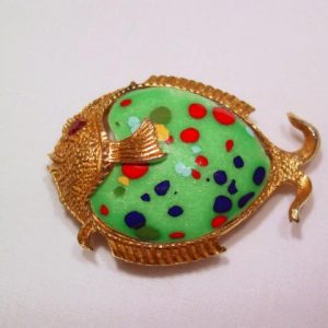 Green Enamel Spotted Fish Pin