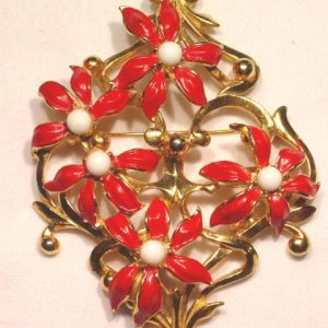 Lucien Piccard Red Enamel Flowers Pin