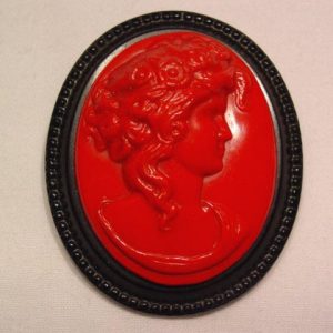 Vintage Red and Black Plastic Cameo Pin