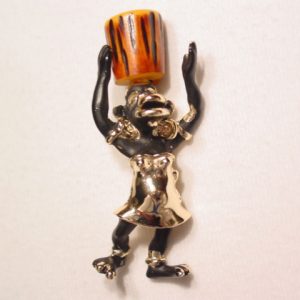 African Woman Holding Bakelite Drum Pin