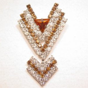 Art Deco Design Brown and Clear Rhinestone Pin