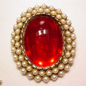 Dark Red and Pearl Oval Dodds Pin