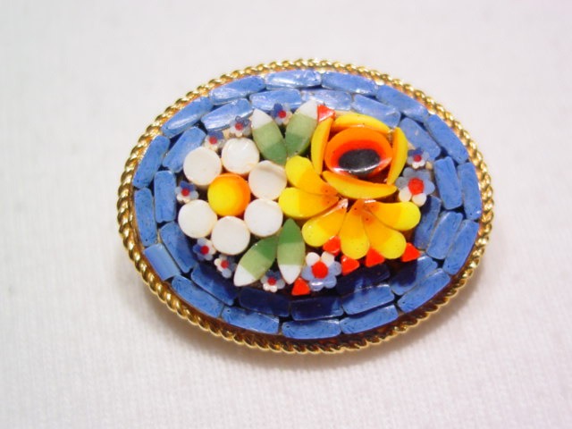 Blue Floral Mosaic Pin