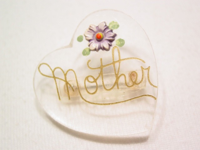 Lucite Mother Heart Pin