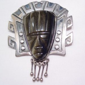 Sterling F. Torres Large Carved Tribal Face Pin/Pendant