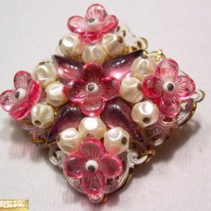 Purple  and Pink Floral Filigree West German Pin