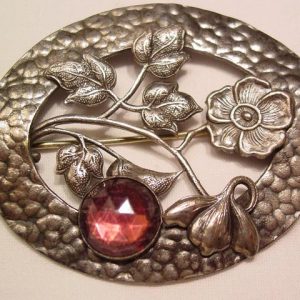 Large Floral and Purple Oval Pin