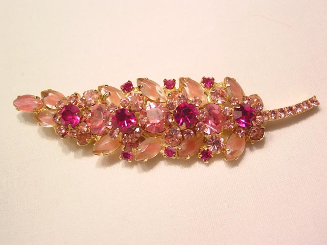 Pink and Magenta Juliana Rhinestone Leaf Pin