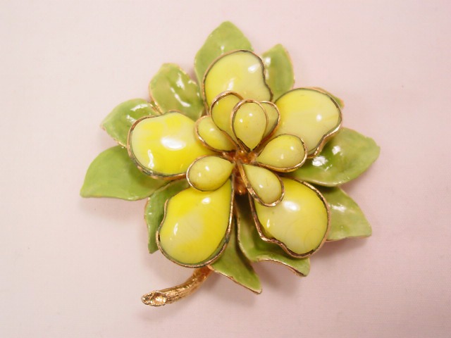 Hattie Carnegie Glass Yellow Flower Pin
