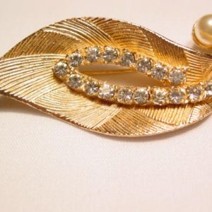 Textured Rhinestone Leaf Pin