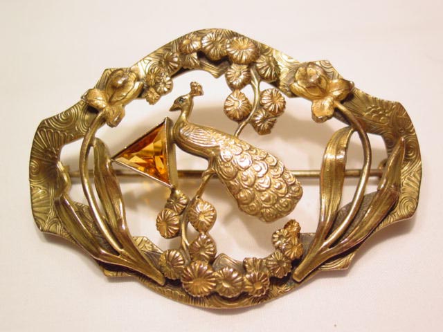 Stunning Peacock and Flowers Sash Pin