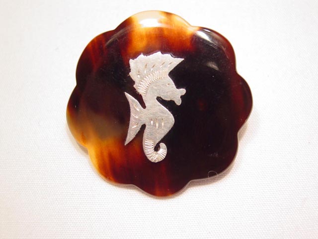 Seahorse Tortoise Shell Pin
