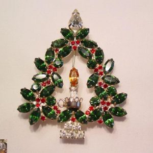 Green and Red Rhinestone Ron Christmas Tree