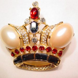 Beautiful Red, White, and Blue Trifari Crown Pin