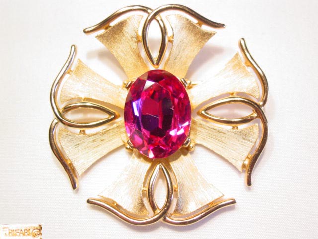 Magenta Trifari Stylized Flower Pin