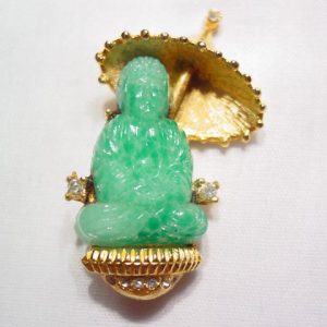 Green Glass Buddah Under an Umbrella Pin