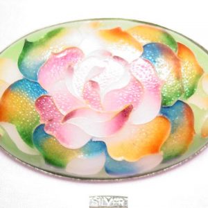 Beautiful Sterling Oval Heavily Enameled Flower Pin