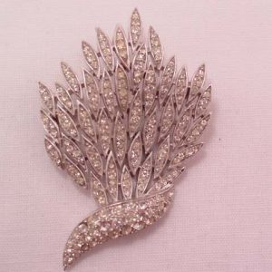 Leafy Rhinestone Trifari Spray Pin