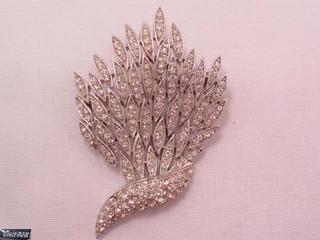 Leafy Rhinestone Trifari Spray Pin