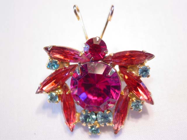 Pretty Pink Rhinestone Bug Pin