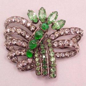 Beautiful Clear and Green Rhinestone Pin by Pu & Tang