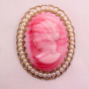 Pink Glass German Cameo Pin