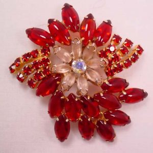 Large Red and Frosted Rhinestone Pin