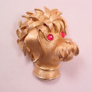 Trifari Shaggy Dog with Magenta Eyes Pin