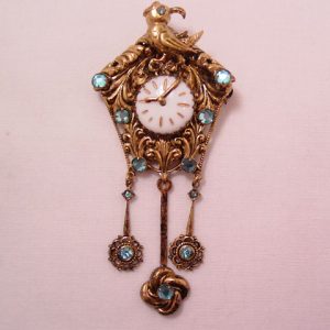 Czechoslovakian Cuckoo Clock with Aqua Rhinestones Pin