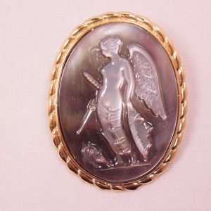 Carved Dark Mother of Pearl Angel Cameo Pin